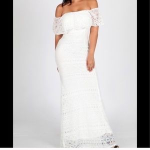 Off the Shoulder White Knit Dress